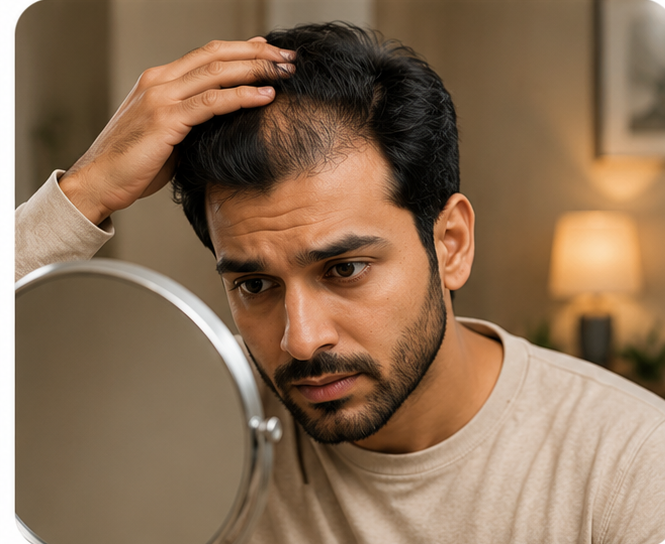 Man exploring hair system options